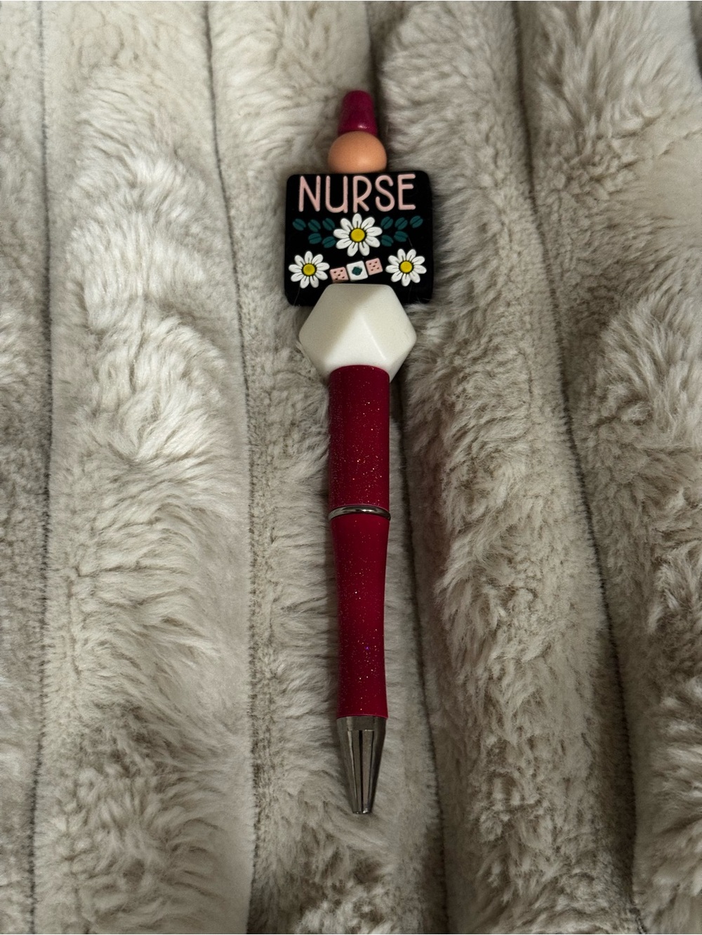 Nurse Floral Red Glitter Retractable Pen